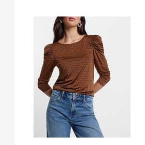 Express Polka Dot Long Sleeve Puff Shoulder Top
